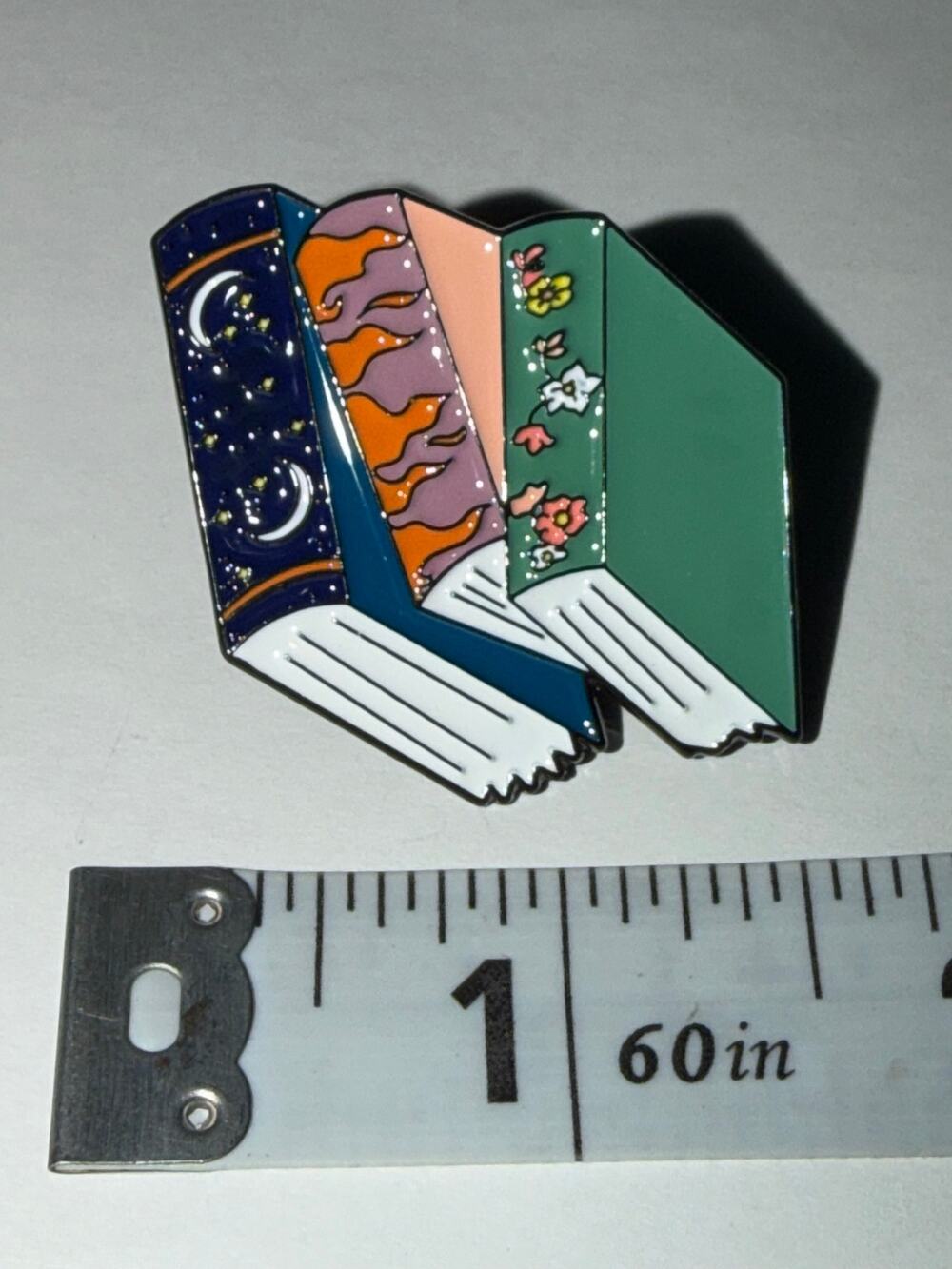 Celestial Moon Fire and Flower Books Library Pin Brooch